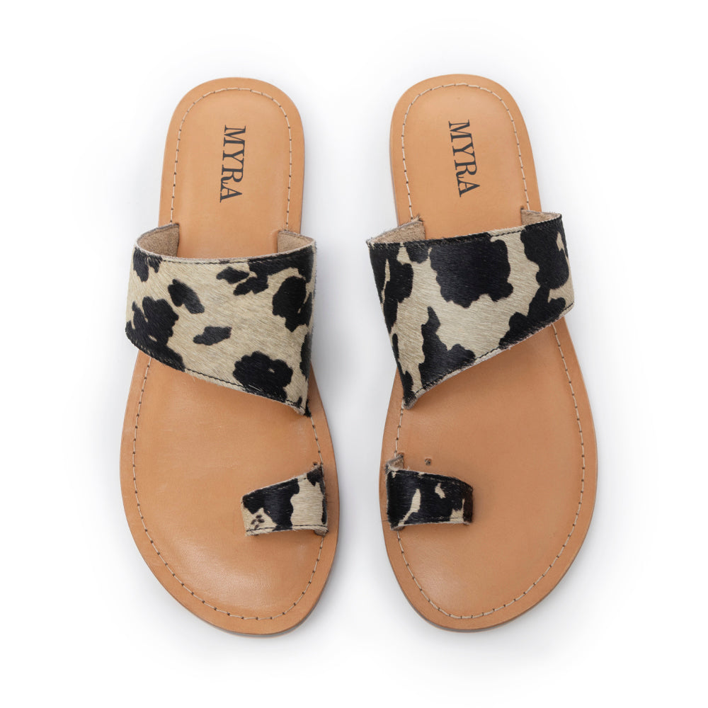 Myra Cattle Trail Hairon Leather Sandals in Ivory Cowhide - Myra USA