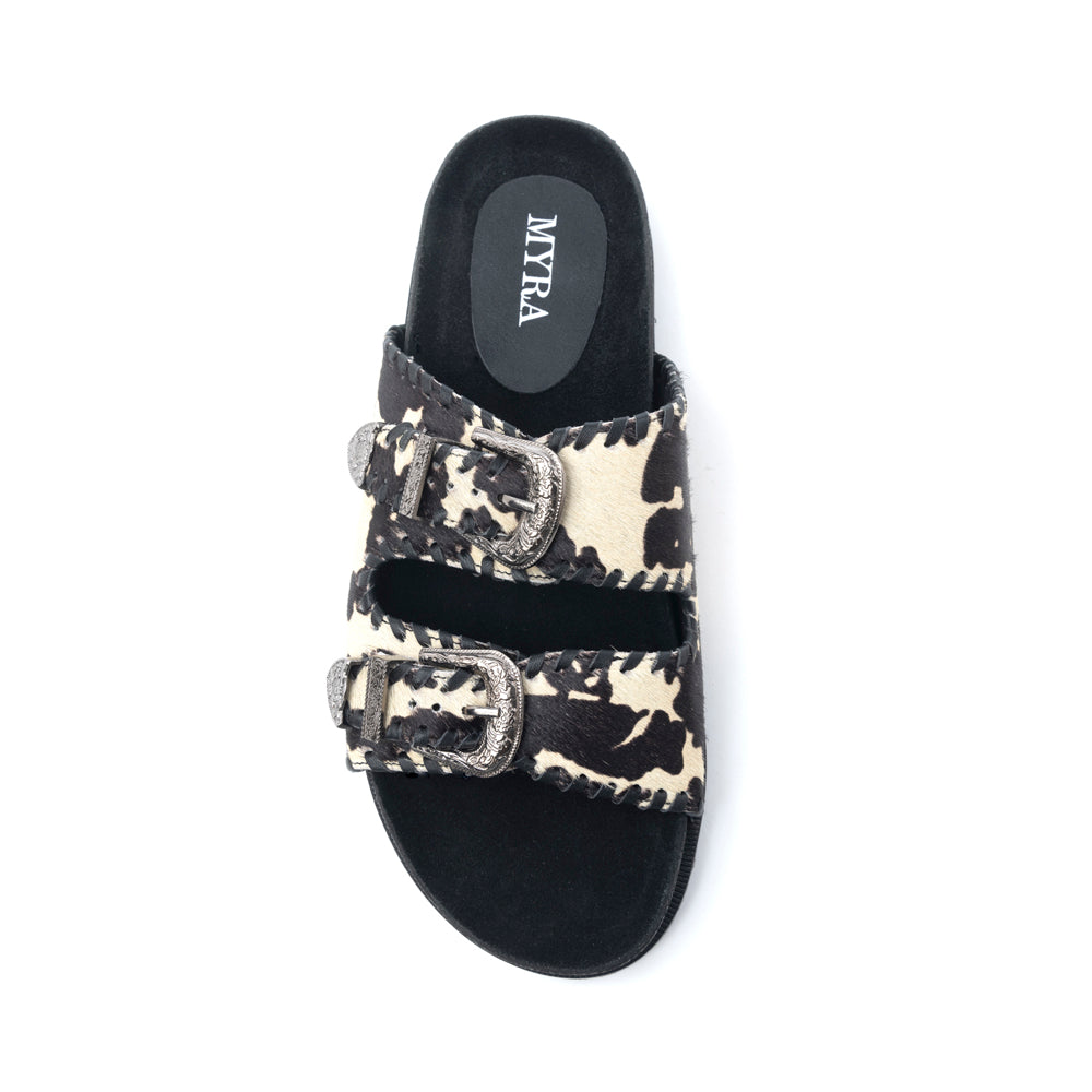 Myra Coyote Crest Hairon Leather Sandals in Vanilla White - Myra USA