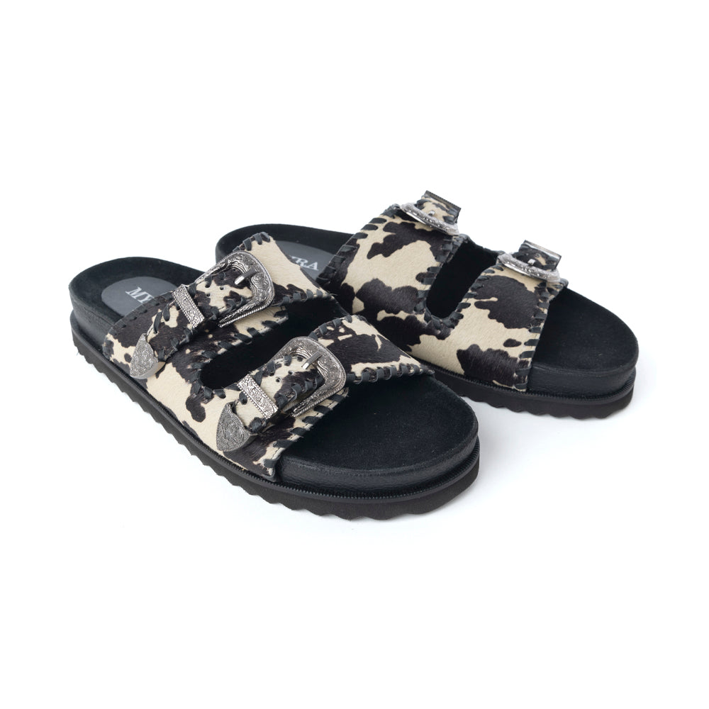 Myra Coyote Crest Hairon Leather Sandals in Vanilla White - Myra USA