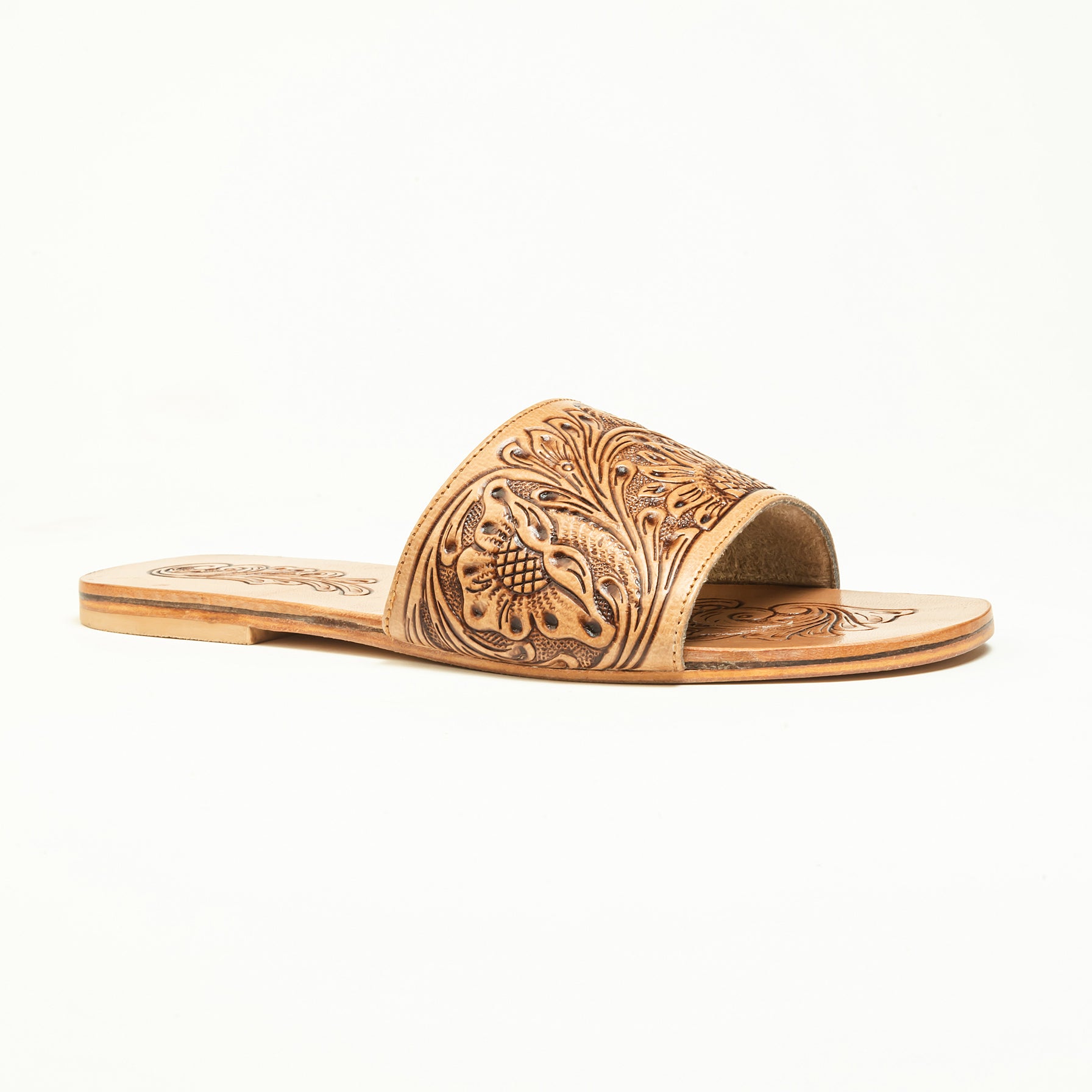 Myra Cactus Lace Handtooled Leather Sandals in Charred Brown