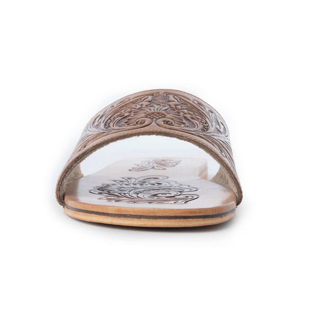 Myra Cactus Lace Handtooled Leather Sandals in Charred Brown - Myra USA