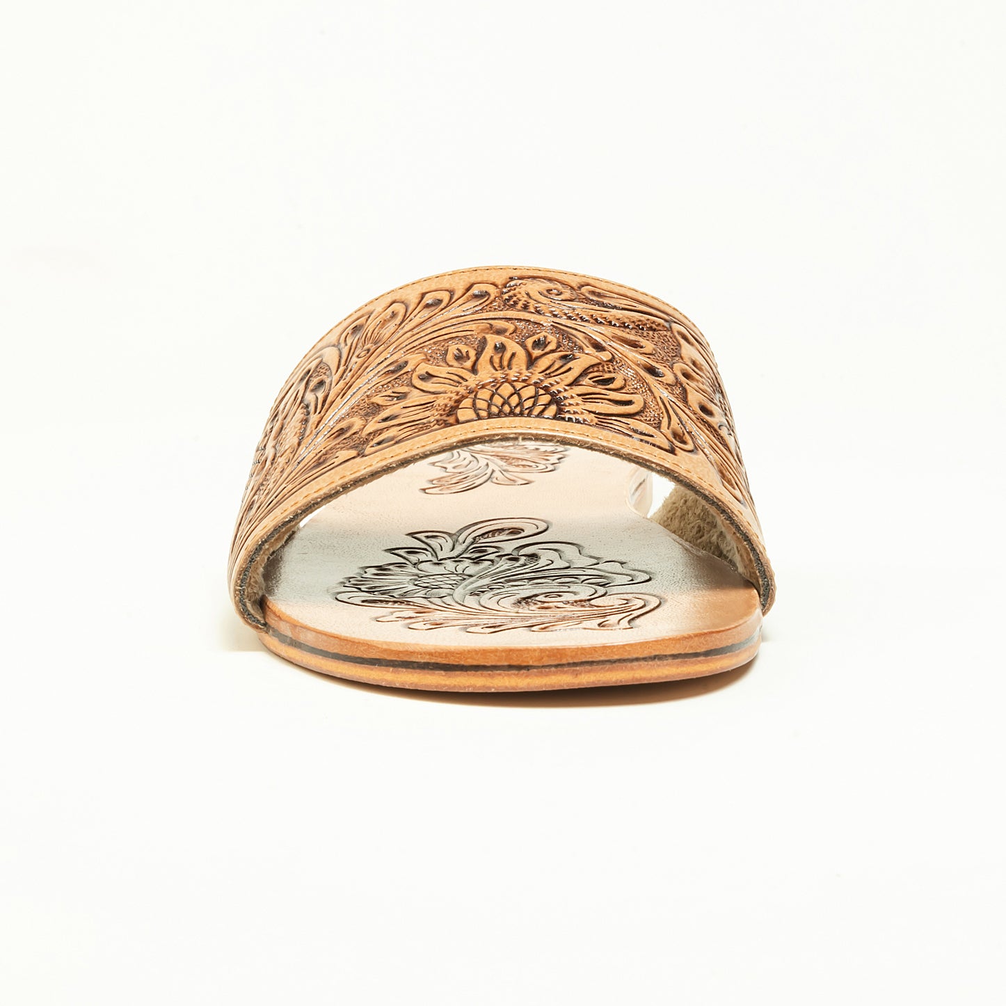 Myra Cactus Lace Handtooled Leather Sandals in Charred Brown