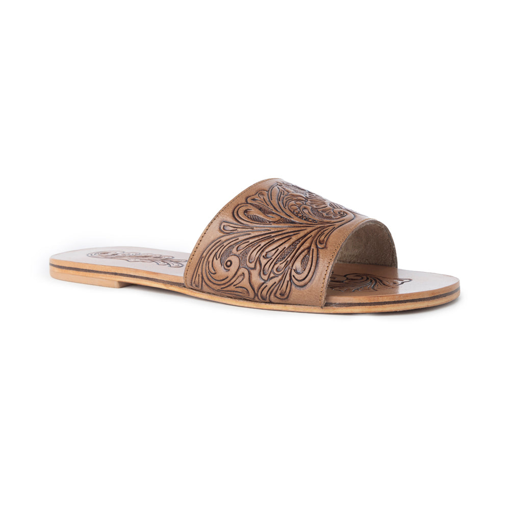 Myra Cactus Lace Handtooled Leather Sandals in Charred Brown - Myra USA