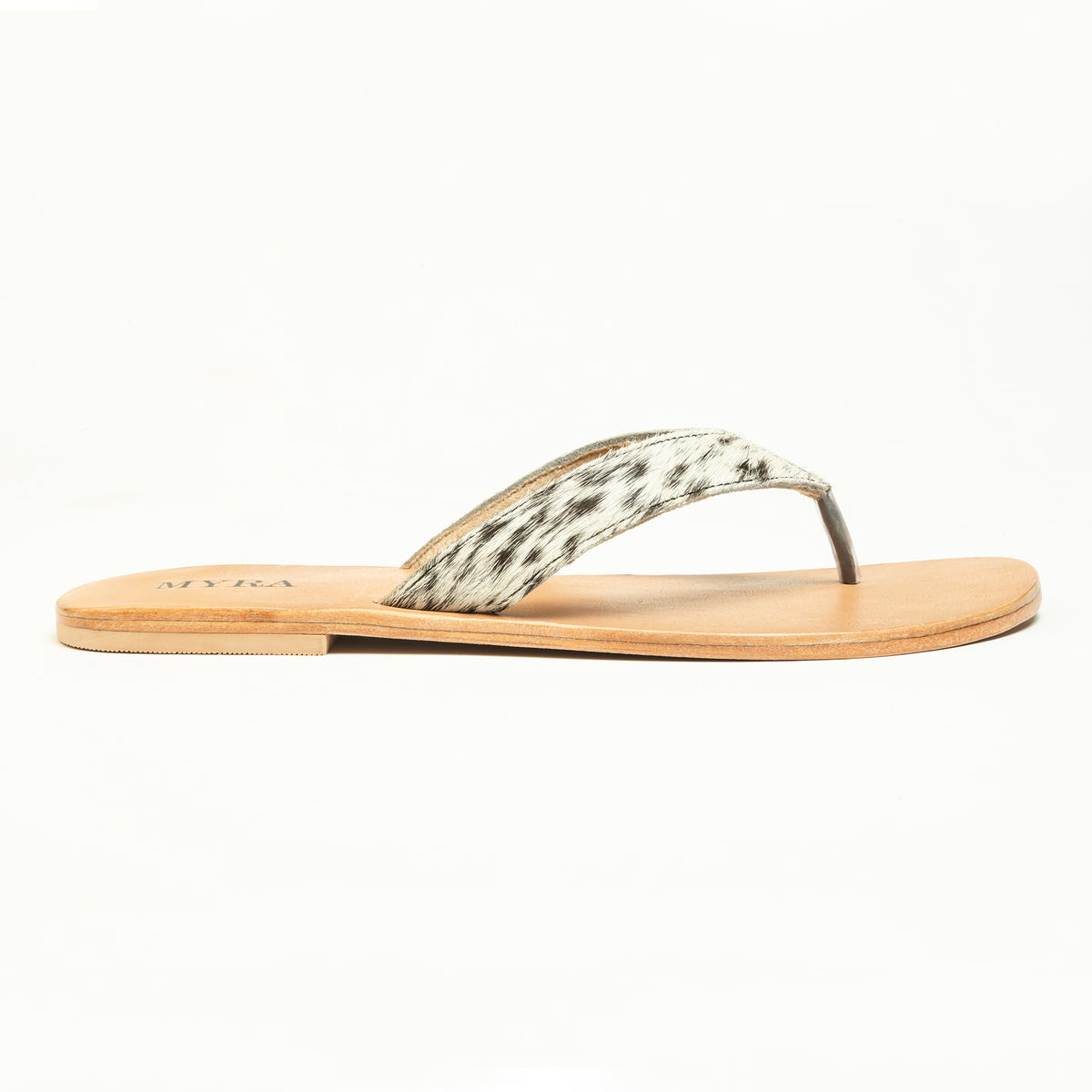 Myra Echo Valley Hairon Leather Sandals in Spotted Ivory - Myra USA