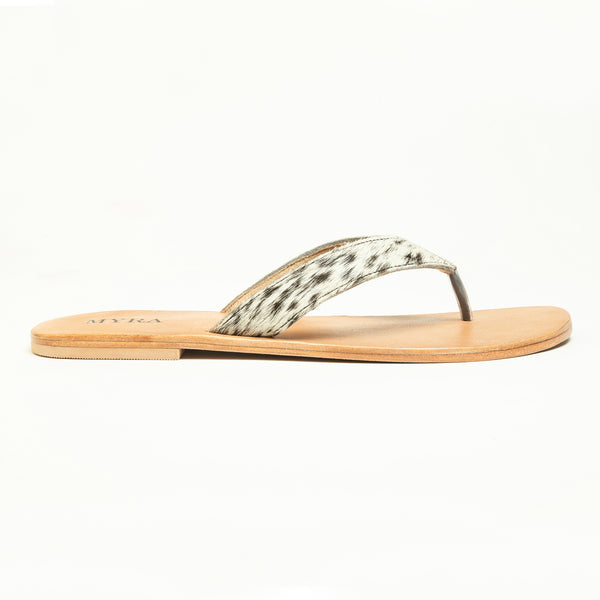 Myra Echo Valley Hairon Leather Sandals in Spotted Ivory - Myra USA