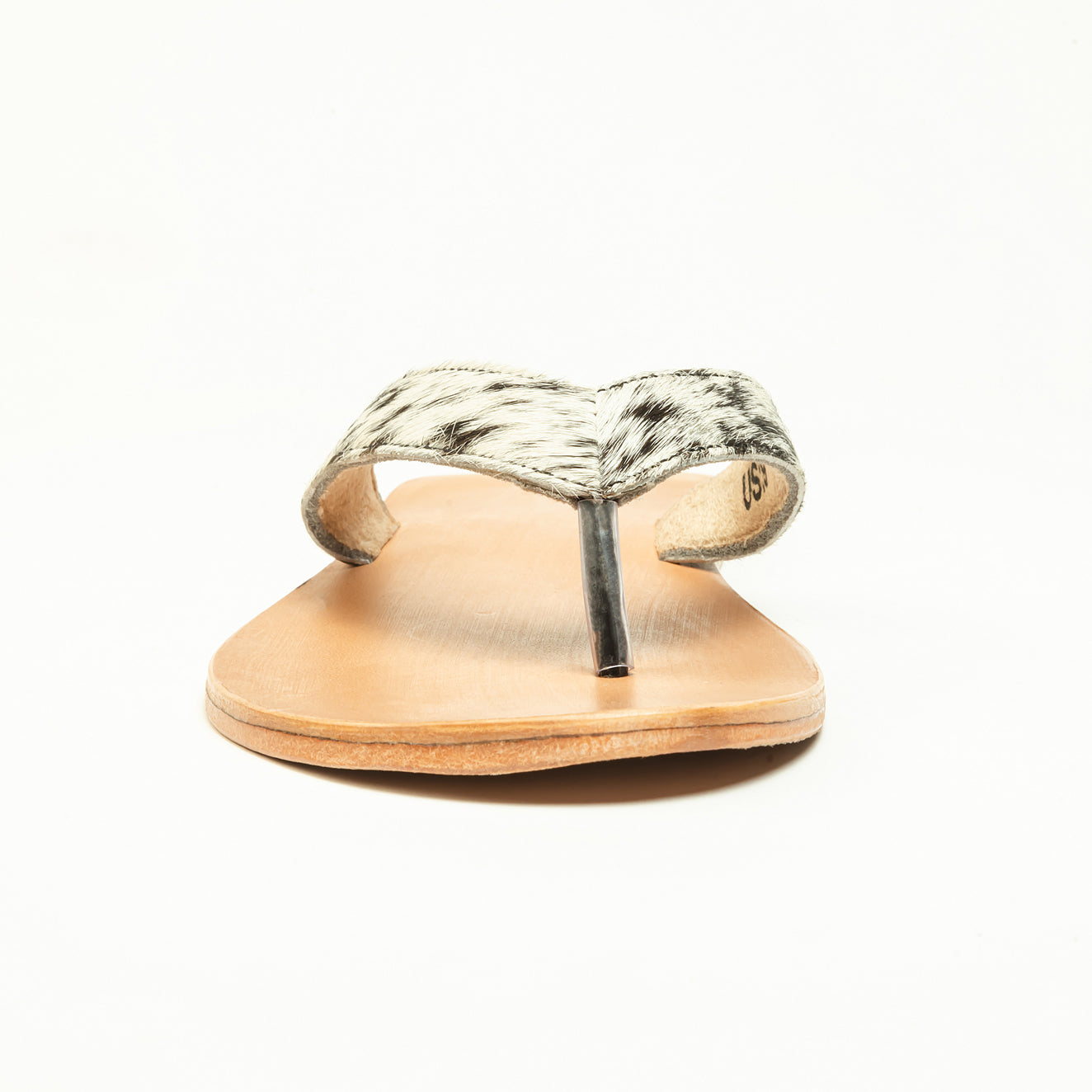 Myra Echo Valley Hairon Leather Sandals in Spotted Ivory