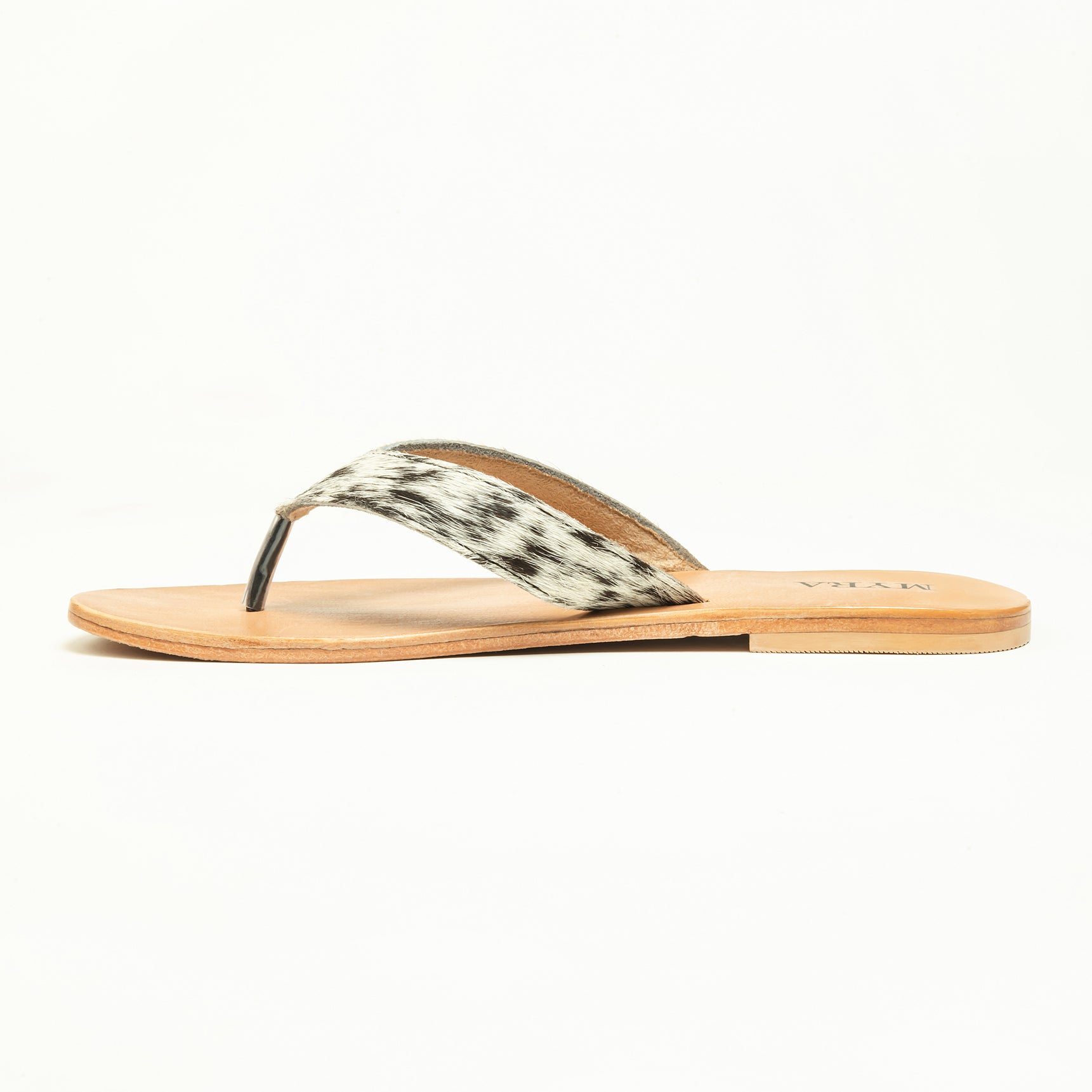 Myra Echo Valley Hairon Leather Sandals in Spotted Ivory