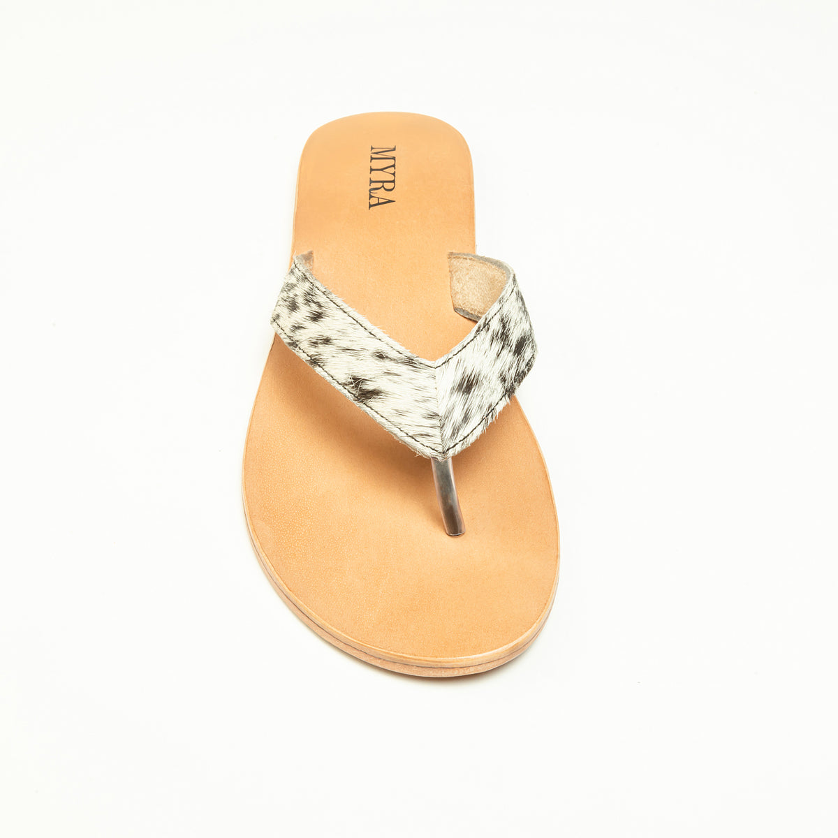 Myra Echo Valley Hairon Leather Sandals in Spotted Ivory - Myra USA