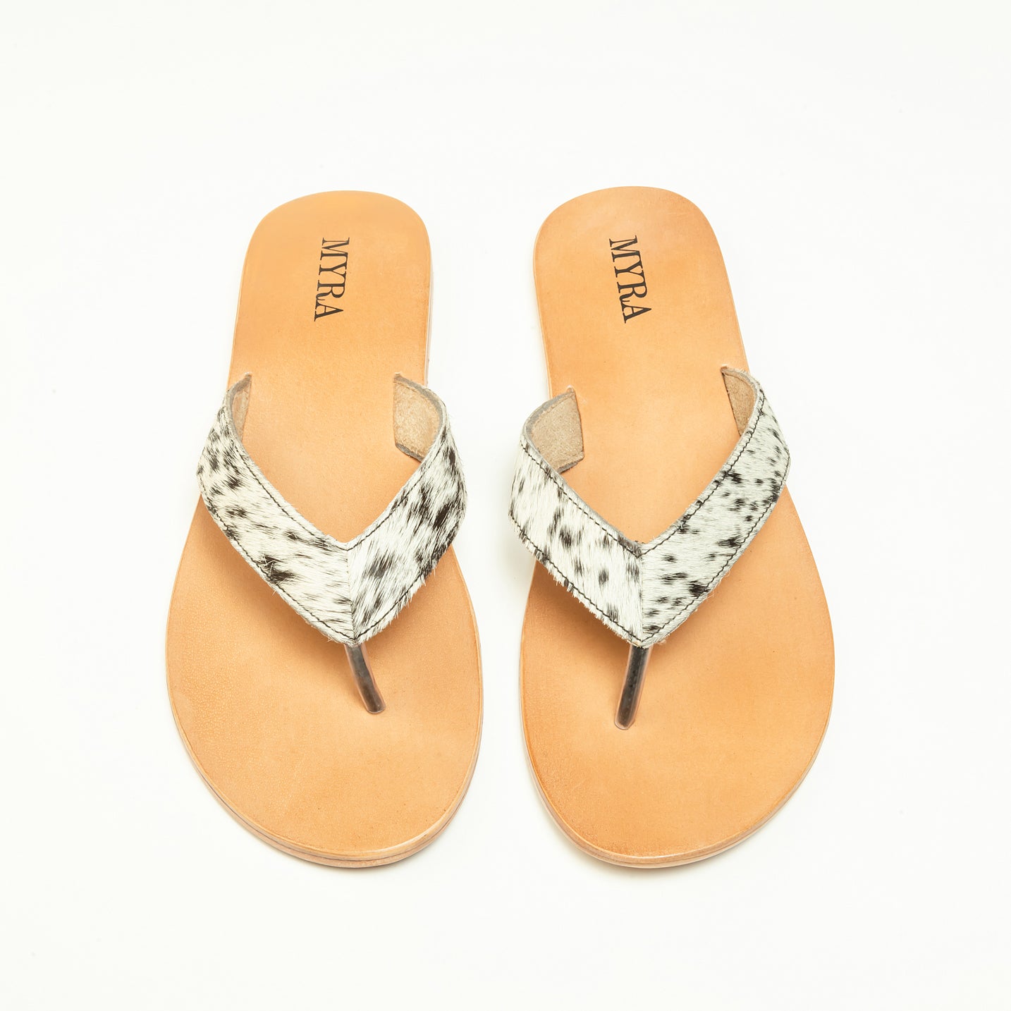 Myra Echo Valley Hairon Leather Sandals in Spotted Ivory
