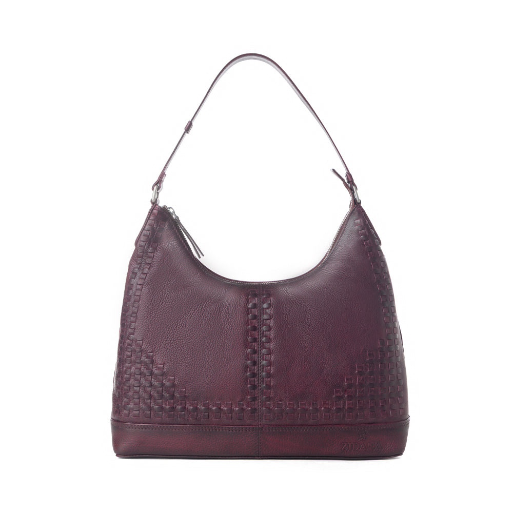 Myra Zidana Marlowe Dusk Veg Tanned Leather Bag in Deep Plum - Myra USA