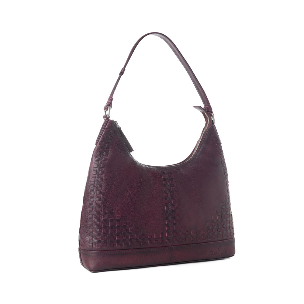 Myra Zidana Marlowe Dusk Veg Tanned Leather Bag in Deep Plum - Myra USA
