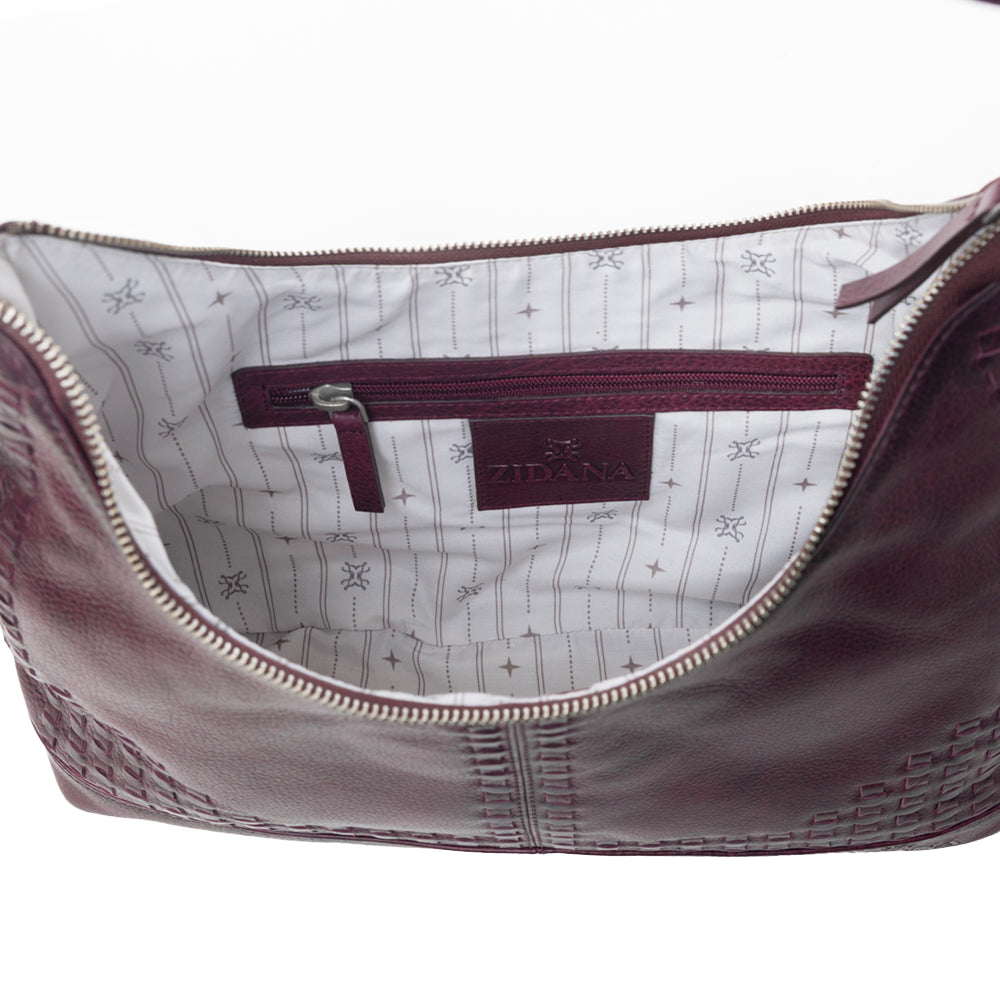 Myra Zidana Marlowe Dusk Veg Tanned Leather Bag in Deep Plum - Myra USA