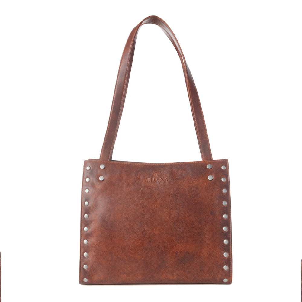 Myra Zidana Aria Amethyst Veg Tanned Leather Tote Bag in Vintage Red - Myra USA