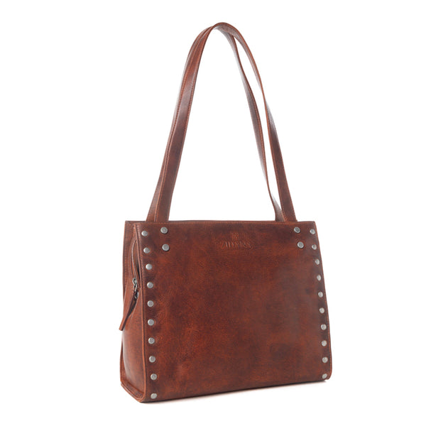 Myra Zidana Aria Amethyst Veg Tanned Leather Tote Bag in Vintage Red - Myra USA