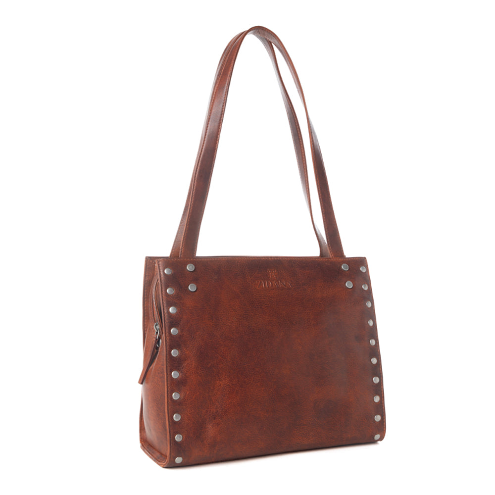 Myra Zidana Aria Amethyst Veg Tanned Leather Tote Bag in Vintage Red - Myra USA