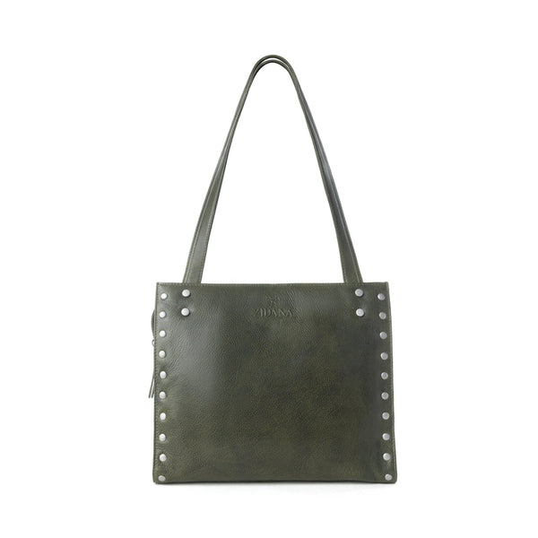 Myra Zidana Aria Amethyst Veg Tanned Leather Tote Bag in Dark Fern - Myra USA