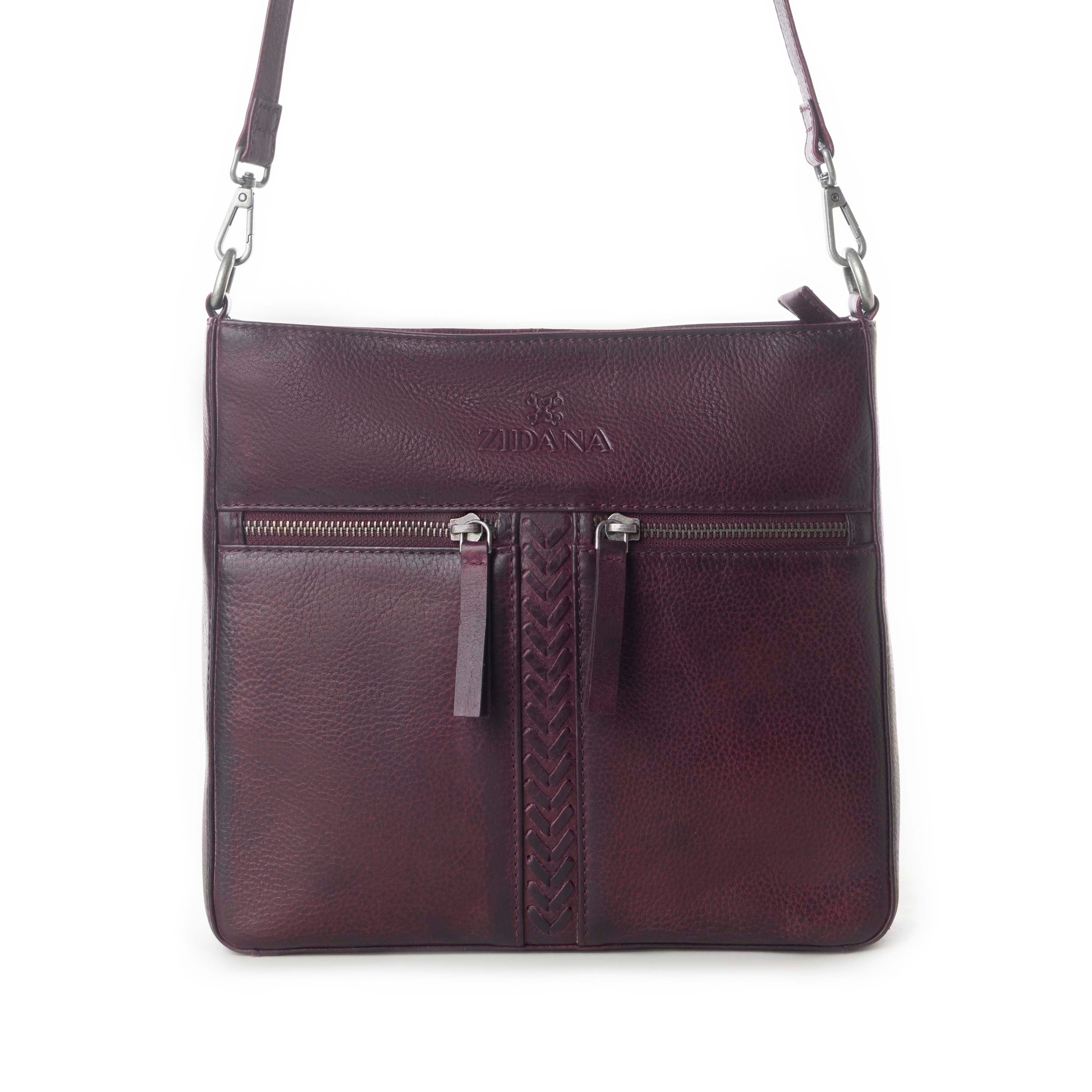 Myra Zidana El Paso Twin Veg Tanned Leather Crossbody Bag in Maroon Mesa - Myra USA