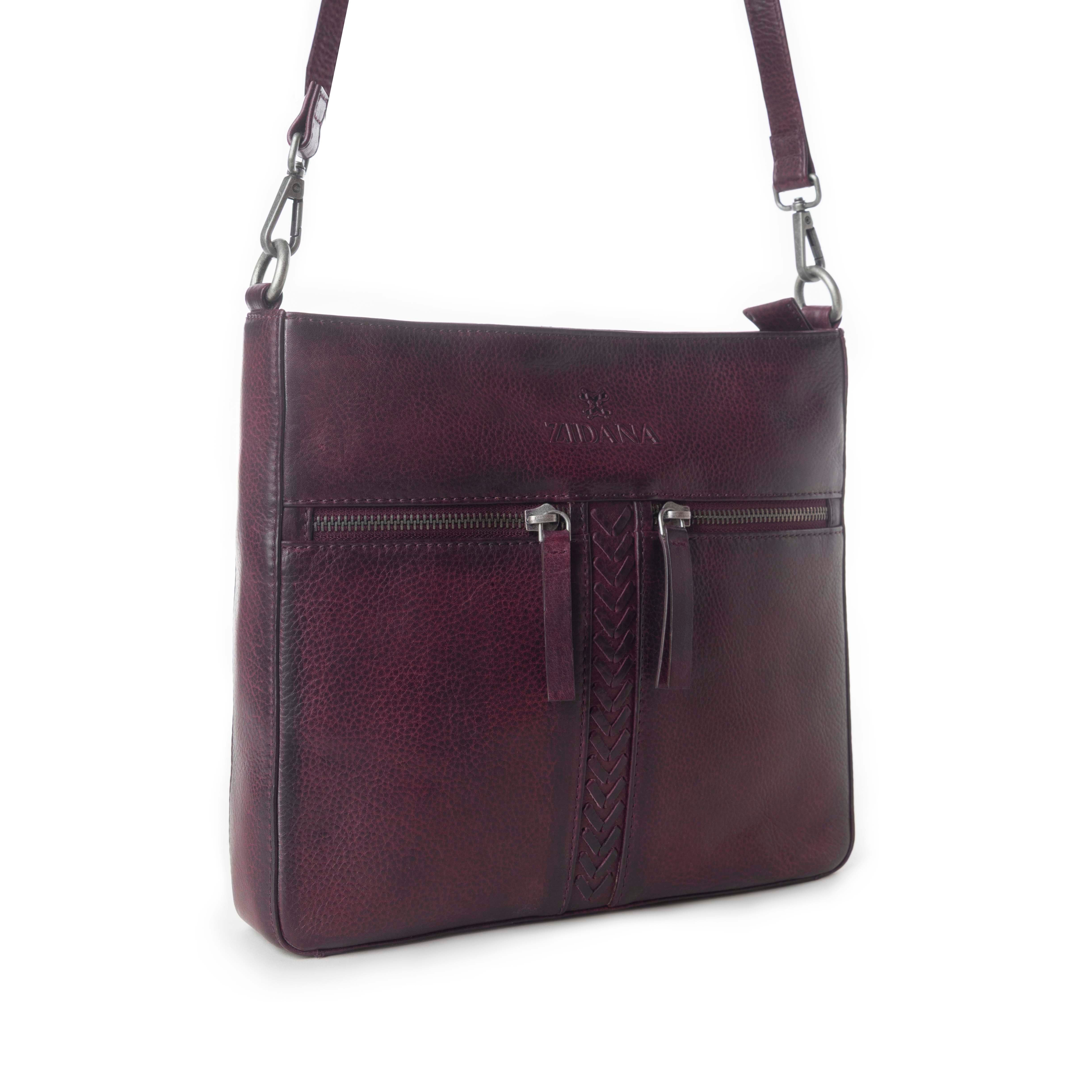 Myra Zidana El Paso Twin Veg Tanned Leather Crossbody Bag in Maroon Mesa - Myra USA
