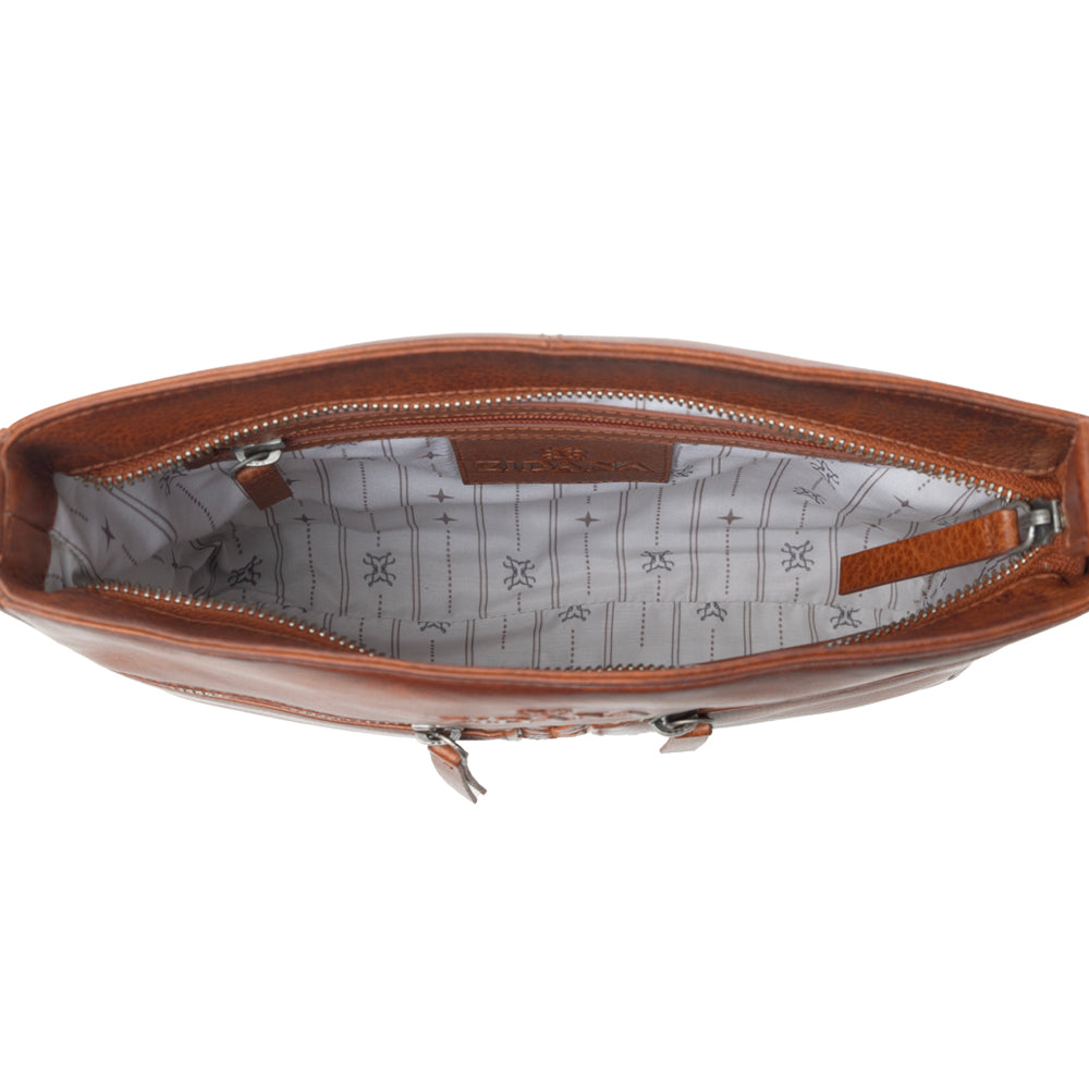 Myra Zidana El Paso Twin Veg Tanned Leather Crossbody Bag in Wildwood Red - Myra USA