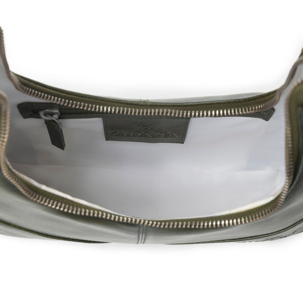 Myra Zidana Winchester Loop Veg Tanned Leather Shoulder Bag in Midnight Olive - Myra USA