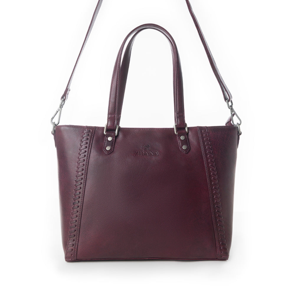Myra Zidana Arista Bloom Veg Tanned Leather Handbag in Noire Berry - Myra USA