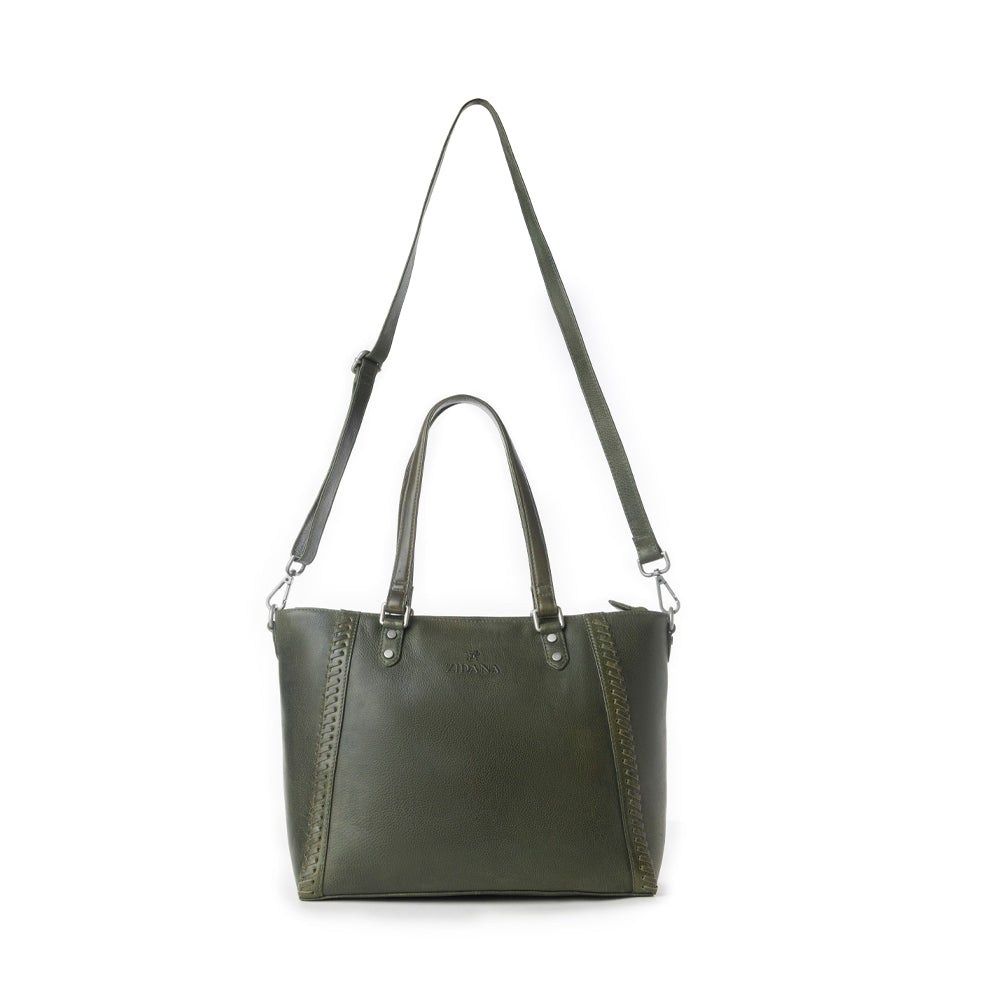 Myra Zidana Arista Bloom Veg Tanned Leather Handbag in Smoky Green - Myra USA