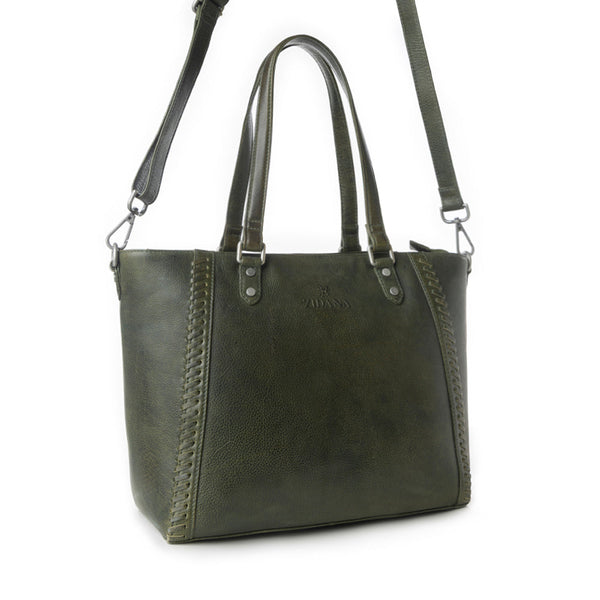 Myra Zidana Arista Bloom Veg Tanned Leather Handbag in Smoky Green - Myra USA