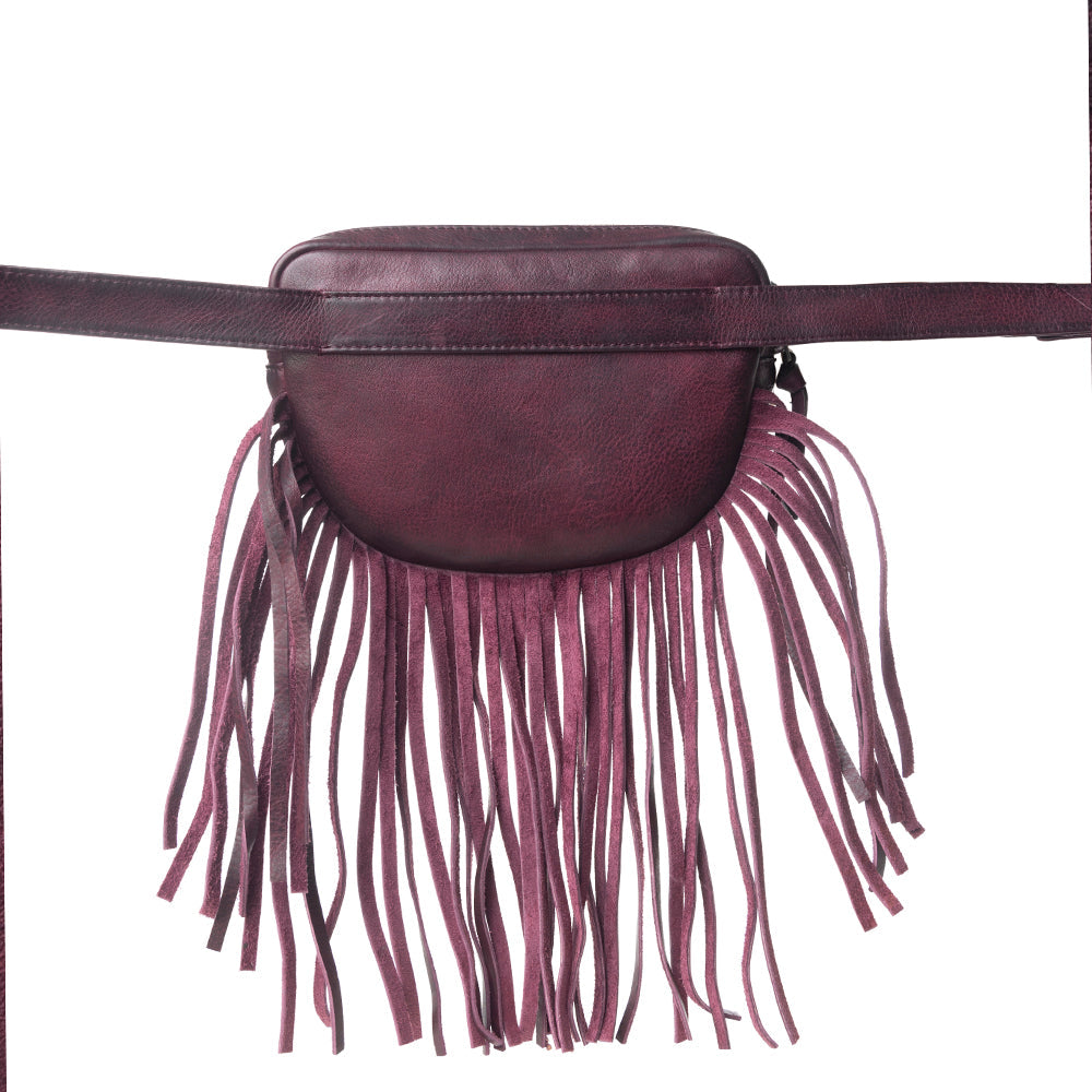 Myra Zidana Stormy Trails Fringed Veg Tanned Leather Bag in Raven Dusk - Myra USA