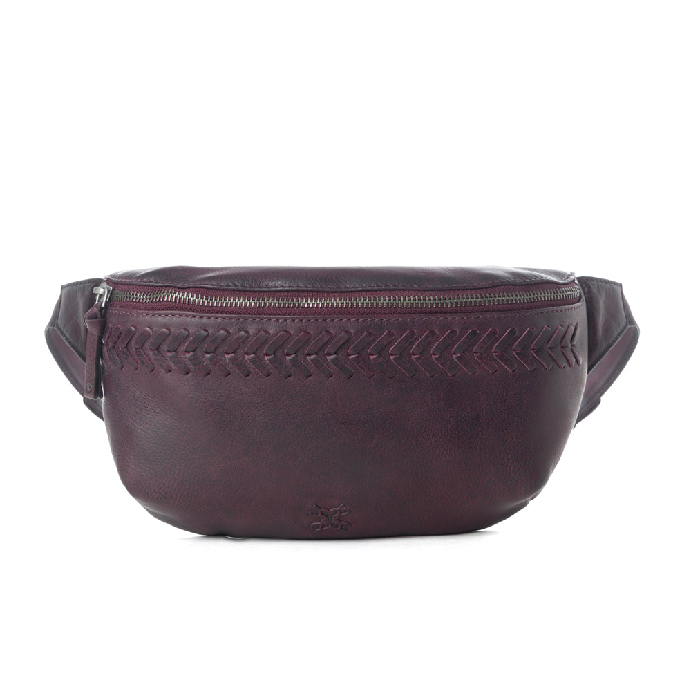 Myra Zidana Amarillo Handstitched Veg Tanned Leather Fanny Pack in Wildrose Plum - Myra USA