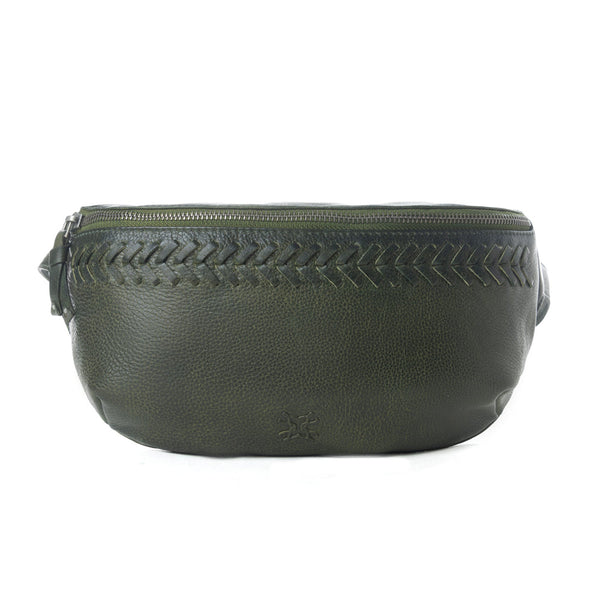Myra Zidana Amarillo Handstitched Veg Tanned Leather Fanny Pack in Saddle Moss - Myra USA
