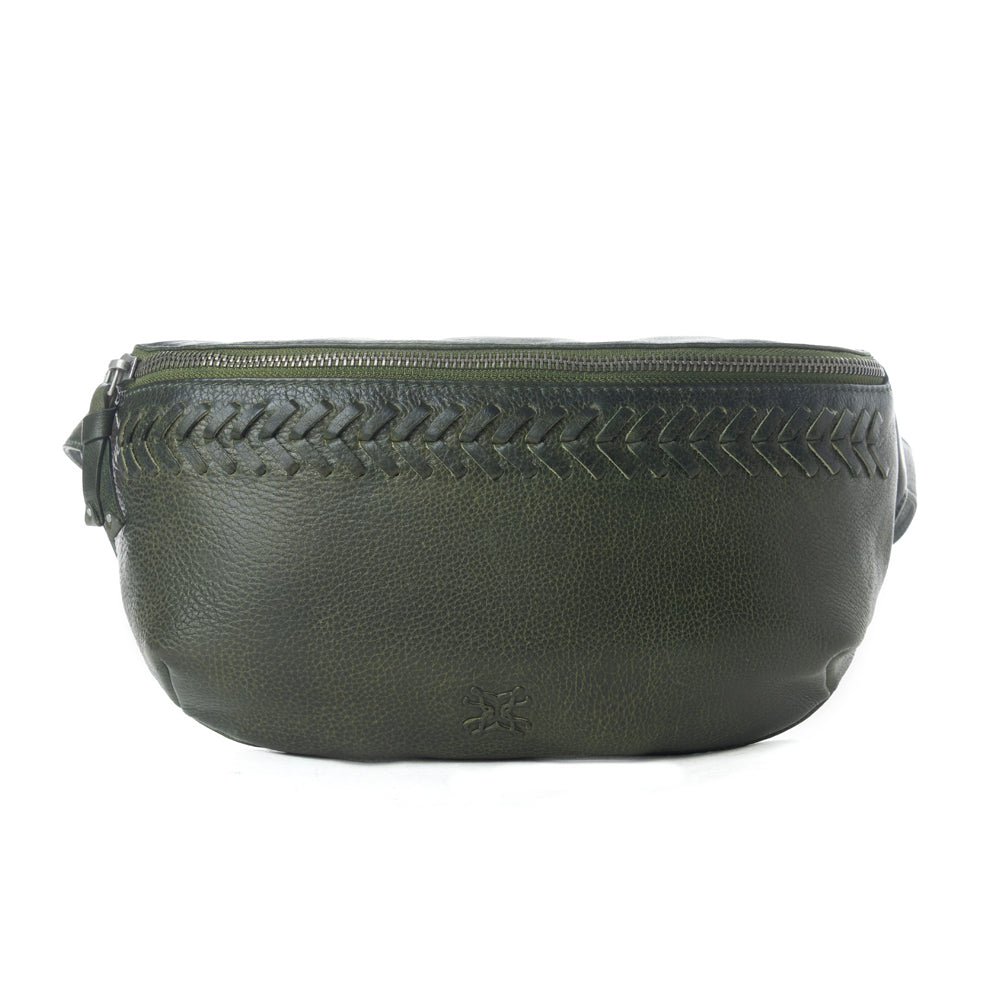 Myra Zidana Amarillo Handstitched Veg Tanned Leather Fanny Pack in Saddle Moss - Myra USA