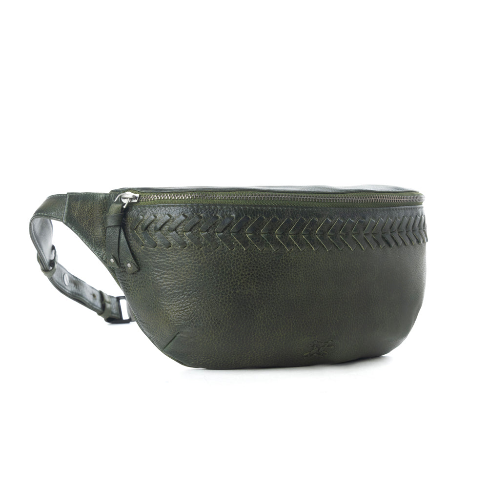Myra Zidana Amarillo Handstitched Veg Tanned Leather Fanny Pack in Saddle Moss - Myra USA