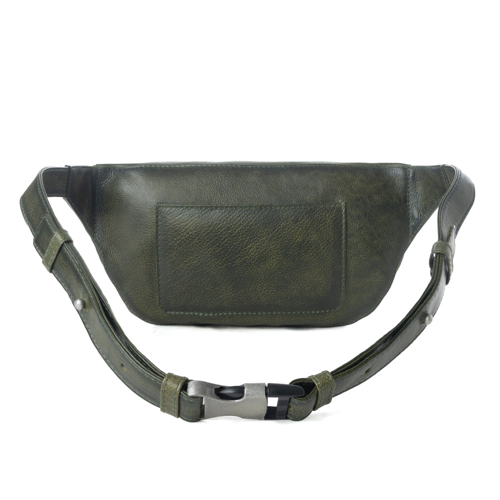 Myra Zidana Amarillo Handstitched Veg Tanned Leather Fanny Pack in Saddle Moss - Myra USA