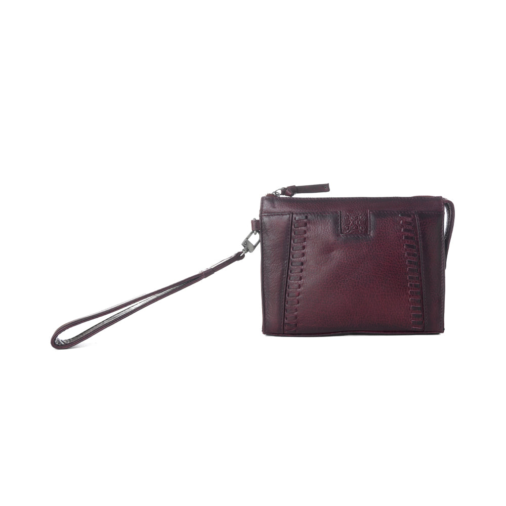 Myra Zidana Bandera Ridge Veg Tanned Leather Wristlet in Dusty Rose - Myra USA