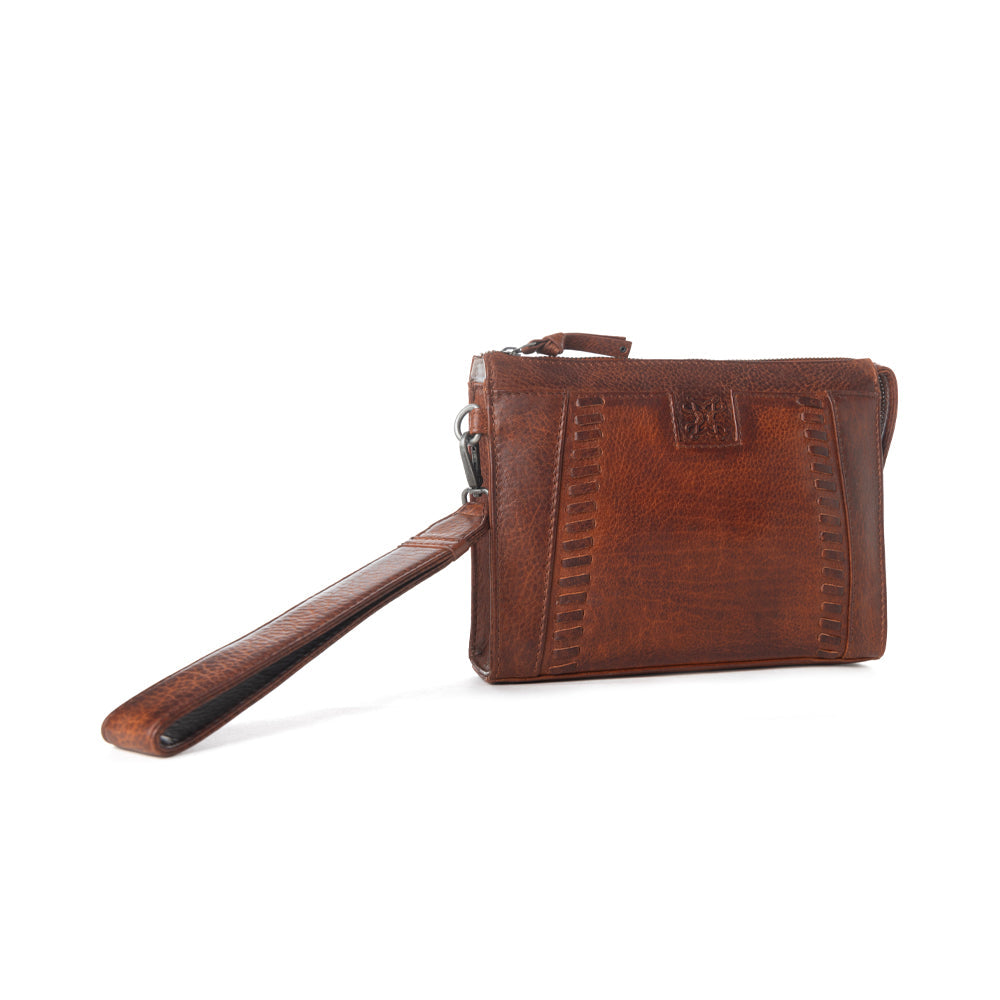Myra Zidana Bandera Ridge Veg Tanned Leather Wristlet in Vintage Bourbon - Myra USA