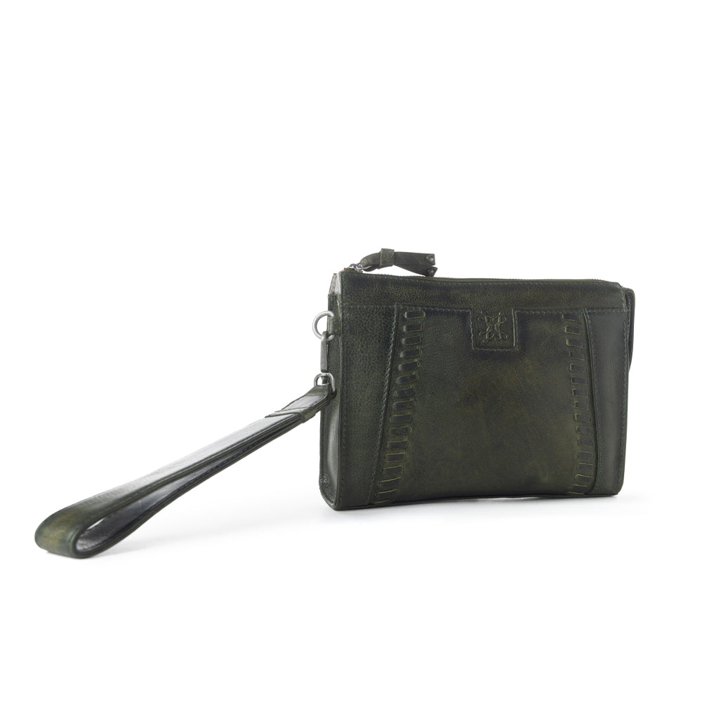 Myra Zidana Bandera Ridge Veg Tanned Leather Wristlet in Desert Pine - Myra USA