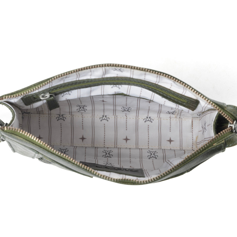 Myra Zidana Bandera Ridge Veg Tanned Leather Wristlet in Desert Pine - Myra USA