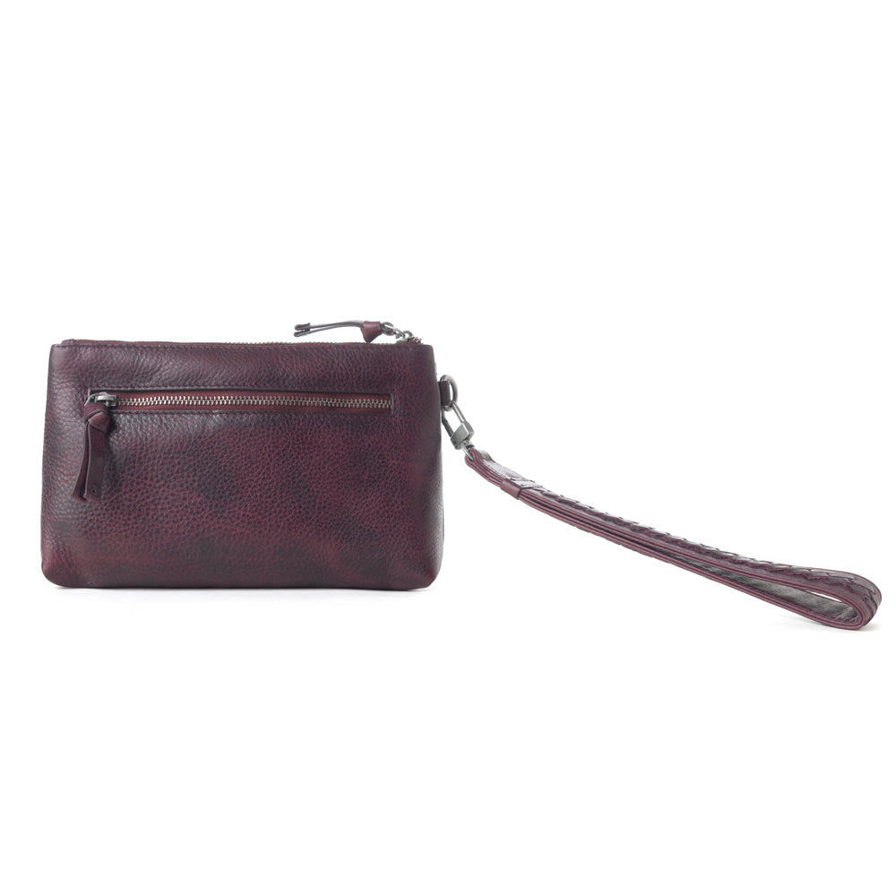Myra Zidana Ethel Mini Veg Tanned Leather Wristlet in Rosa Maroon - Myra USA
