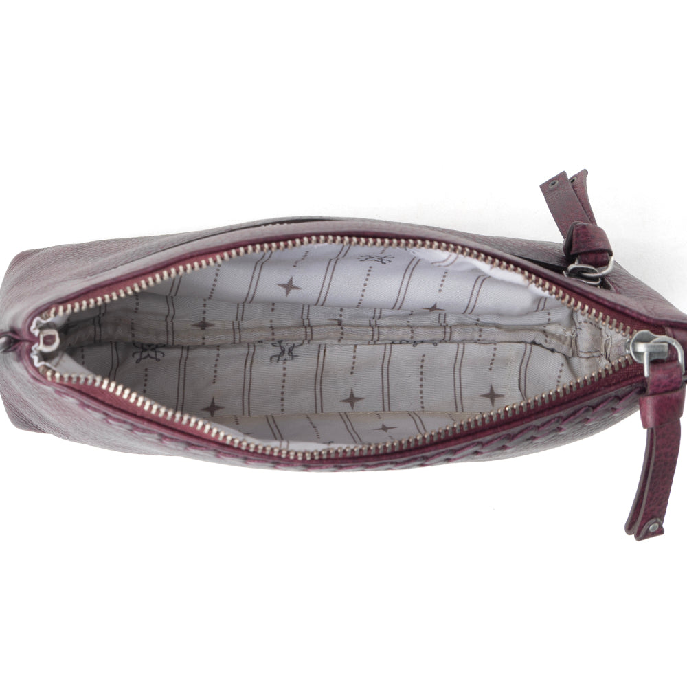 Myra Zidana Ethel Mini Veg Tanned Leather Wristlet in Rosa Maroon - Myra USA