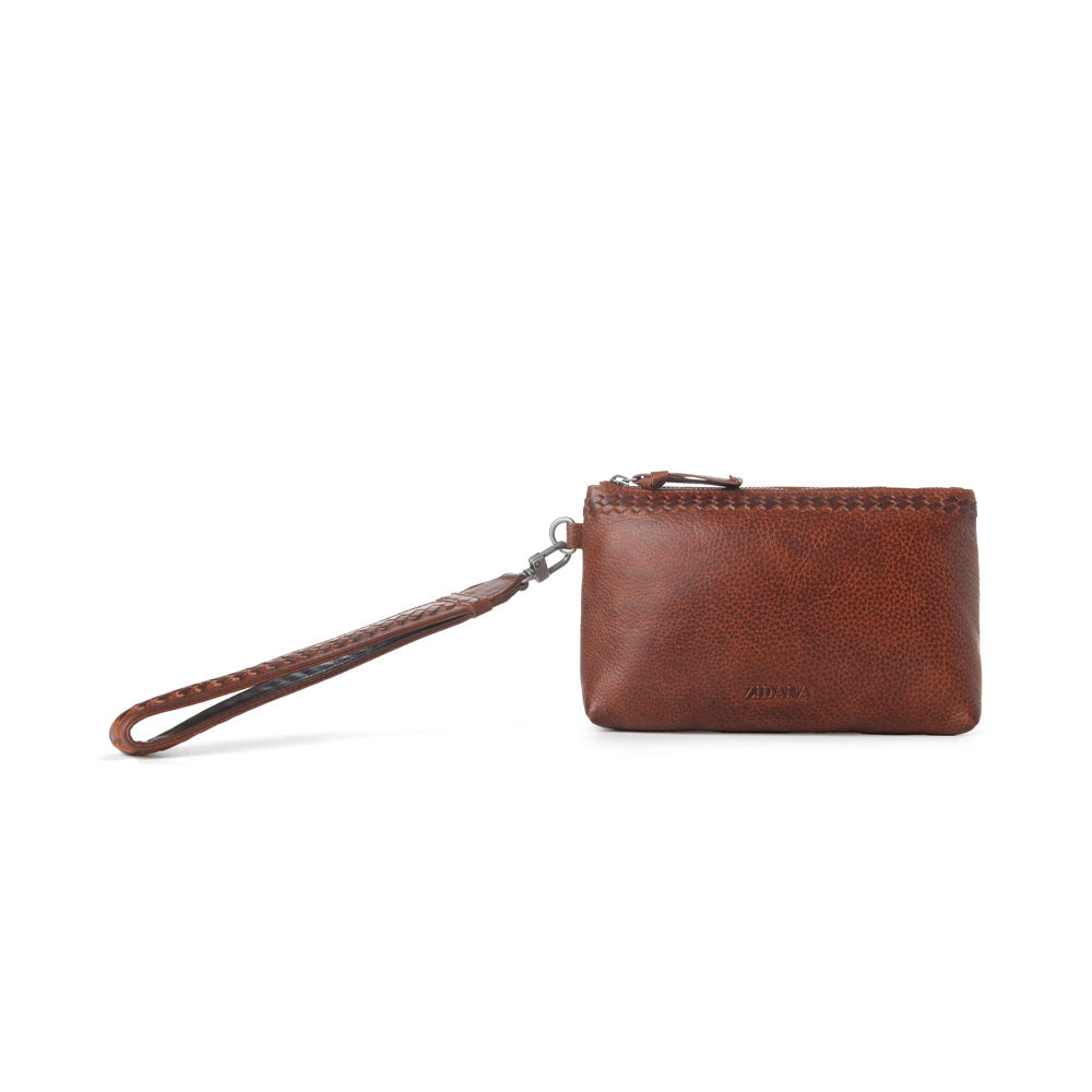 Myra Zidana Ethel Mini Veg Tanned Leather Wristlet in Redwood - Myra USA