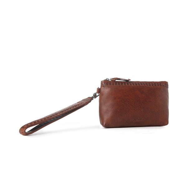 Myra Zidana Ethel Mini Veg Tanned Leather Wristlet in Redwood - Myra USA