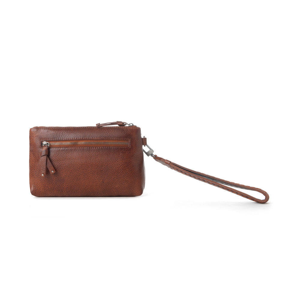 Myra Zidana Ethel Mini Veg Tanned Leather Wristlet in Redwood - Myra USA