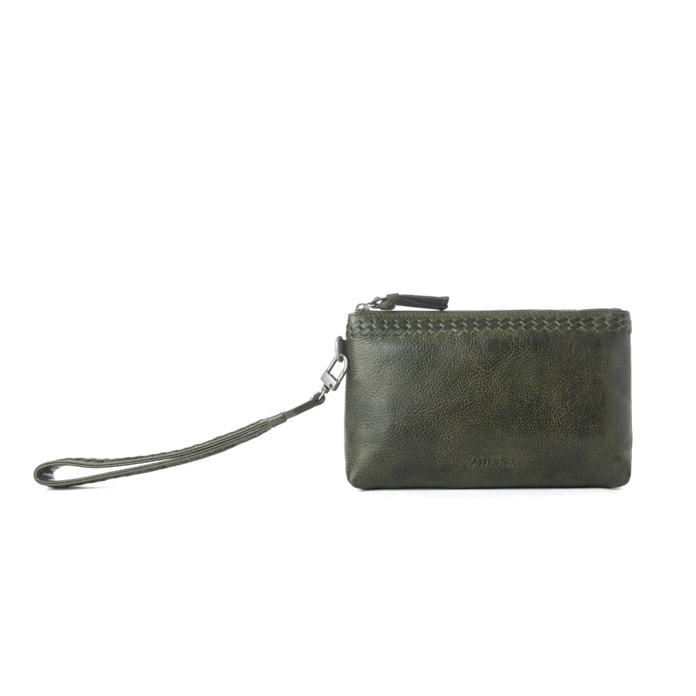 Myra Zidana Ethel Mini Veg Tanned Leather Wristlet in Ashen Sage - Myra USA