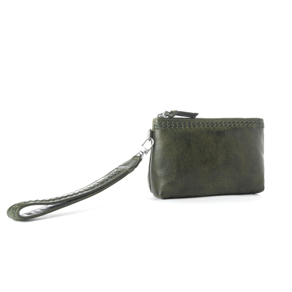 Myra Zidana Ethel Mini Veg Tanned Leather Wristlet in Ashen Sage - Myra USA