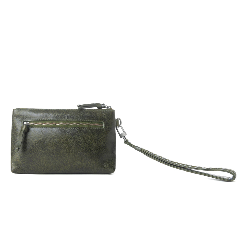 Myra Zidana Ethel Mini Veg Tanned Leather Wristlet in Ashen Sage - Myra USA