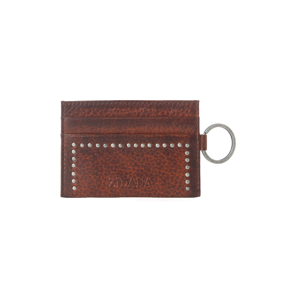 Myra Zidana Steelhoof Studded Veg Tanned Leather Wallet in Dark Timber - Myra USA