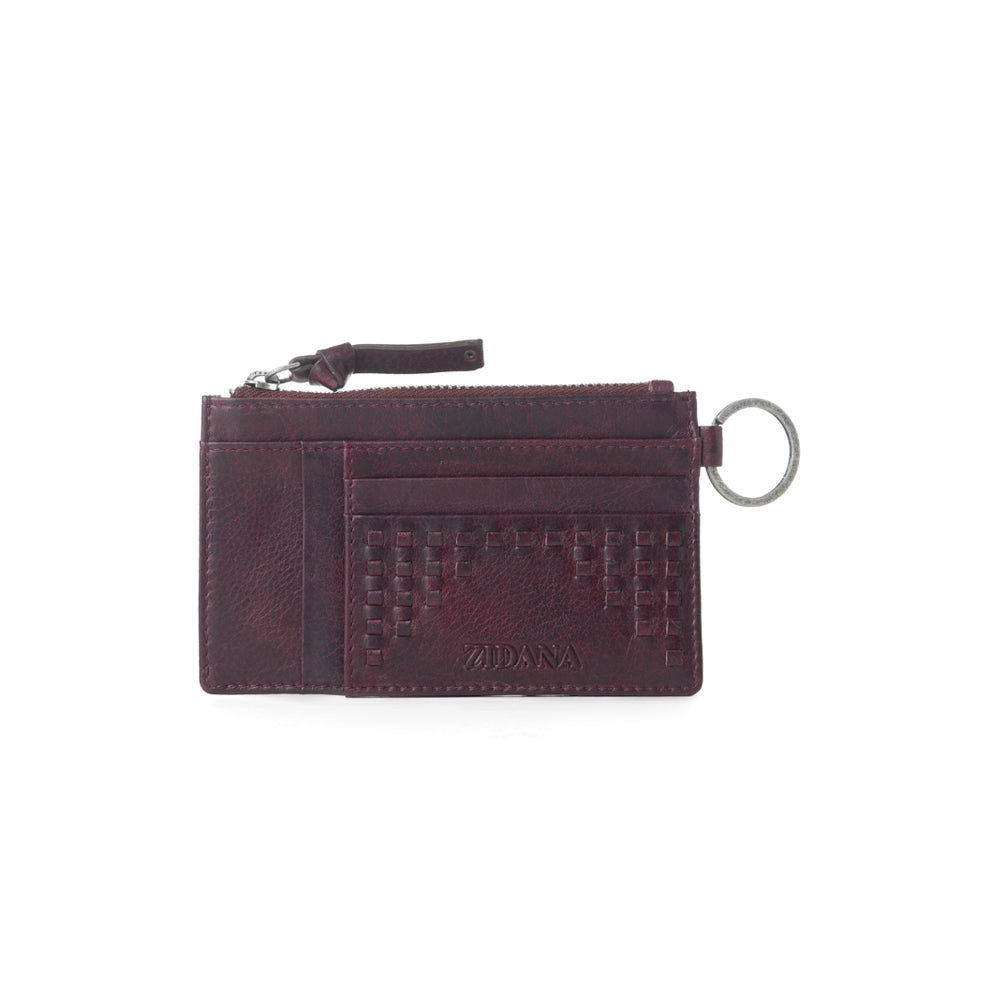 Myra Zidana Vino Braided Veg Tanned Leather Wallet in Noir Rouge - Myra USA