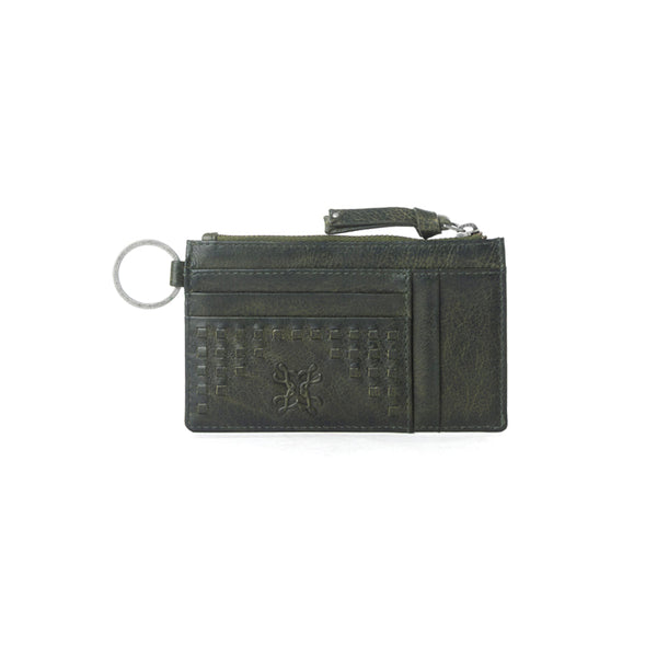 Myra Zidana Vino Braided Veg Tanned Leather Wallet in Moss Noir - Myra USA