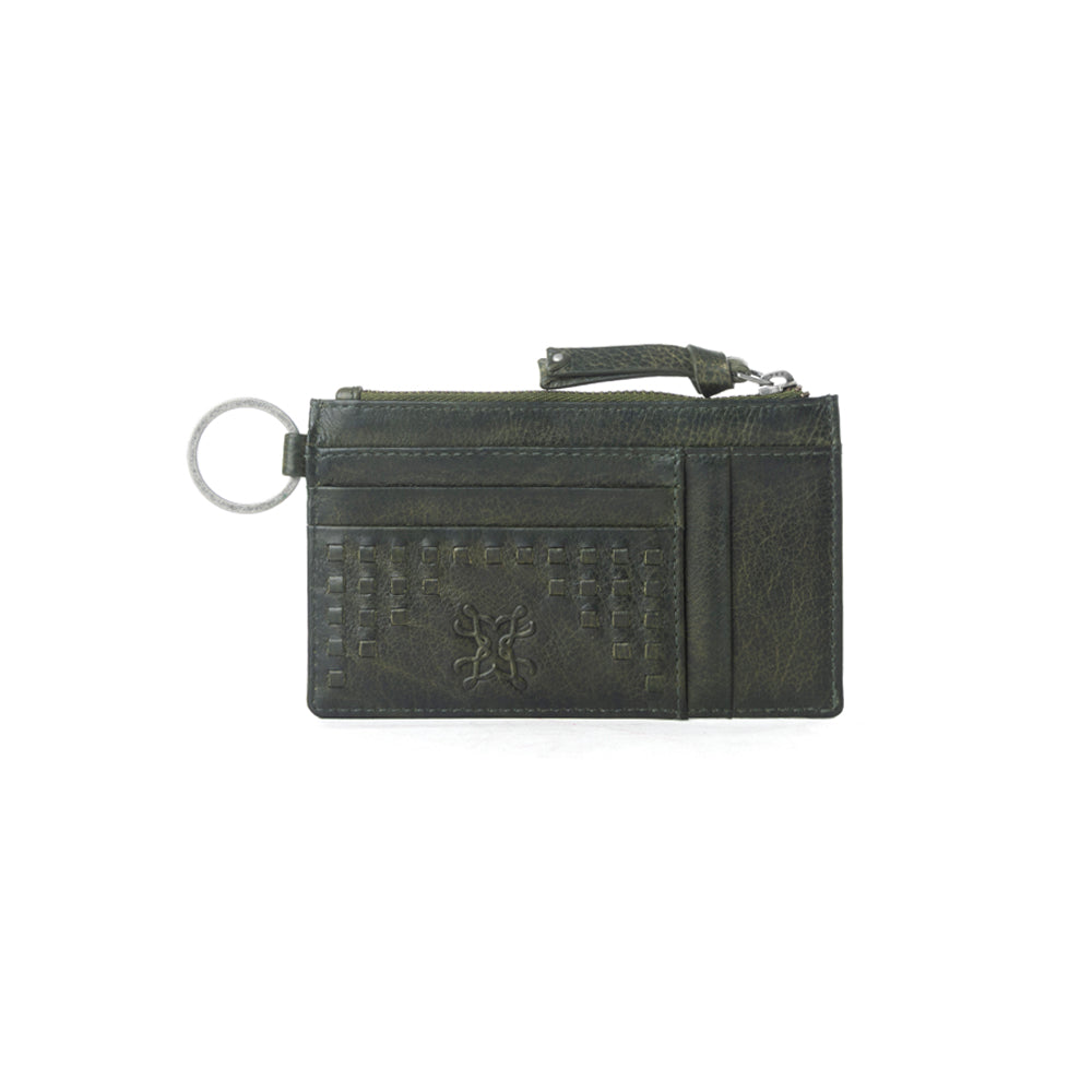 Myra Zidana Vino Braided Veg Tanned Leather Wallet in Moss Noir - Myra USA