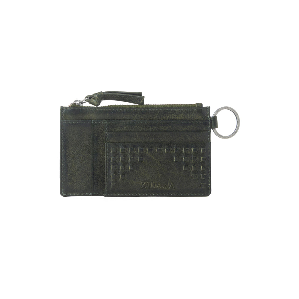 Myra Zidana Vino Braided Veg Tanned Leather Wallet in Moss Noir - Myra USA